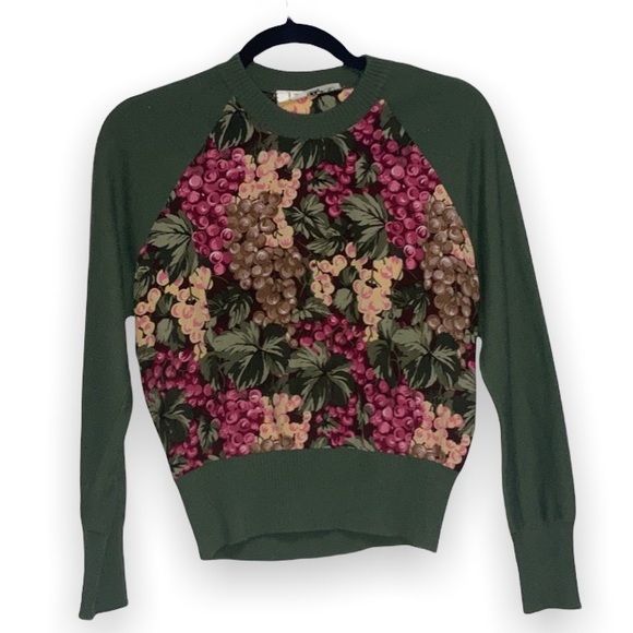Vintage Tops - Vintage Danaé Paris Wool Grape Pattern Green Long Sleeve Top
